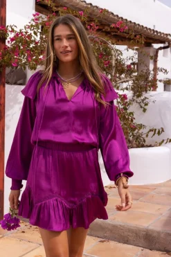 Blouse Violette à Volants Aspect Satiné