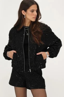 Blouson Bomber Noir à Paillettes
