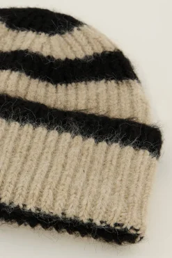 Bonnet à Rayures Beiges Et Noires