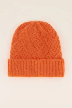 Bonnet En Maille Torsadée Orange