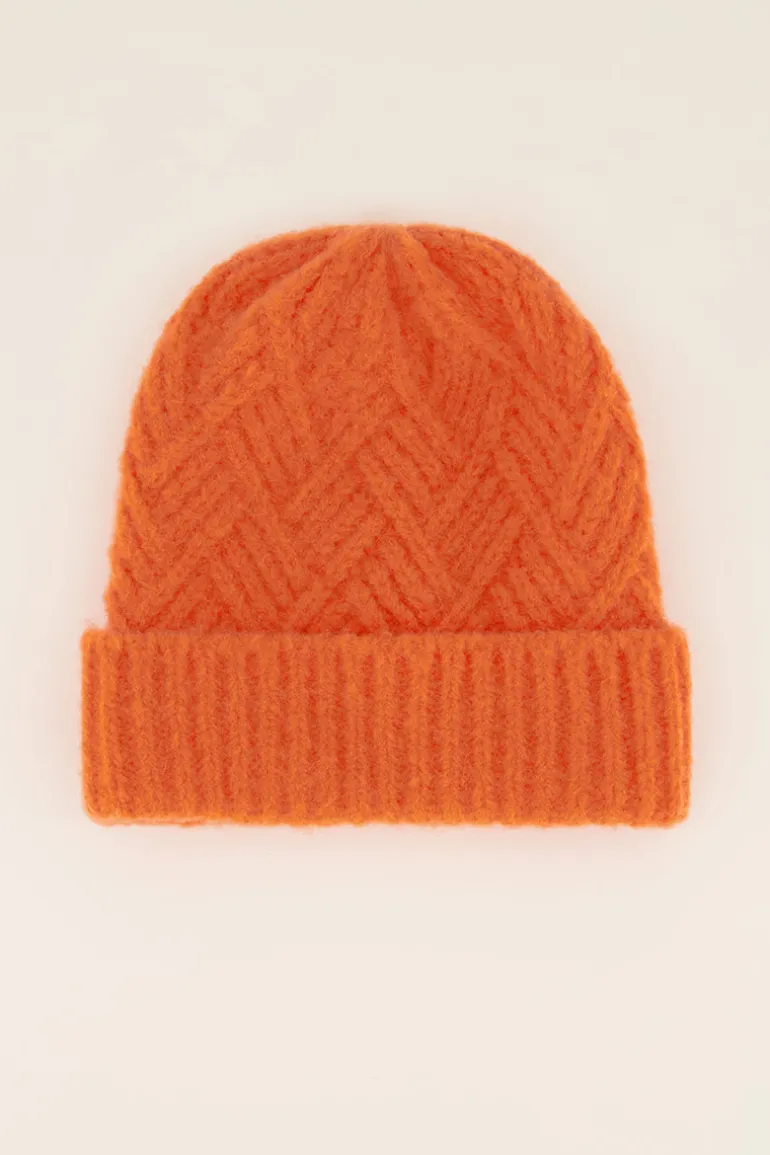 Bonnet En Maille Torsadée Orange
