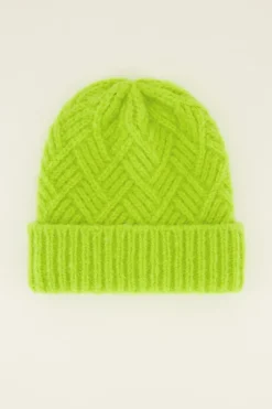 Bonnet En Maille Torsadée Verte