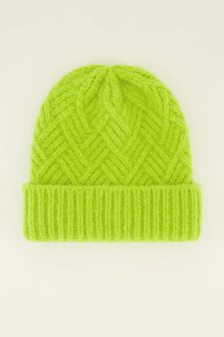 Bonnet En Maille Torsadée Verte