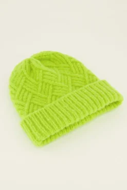 Bonnet En Maille Torsadée Verte
