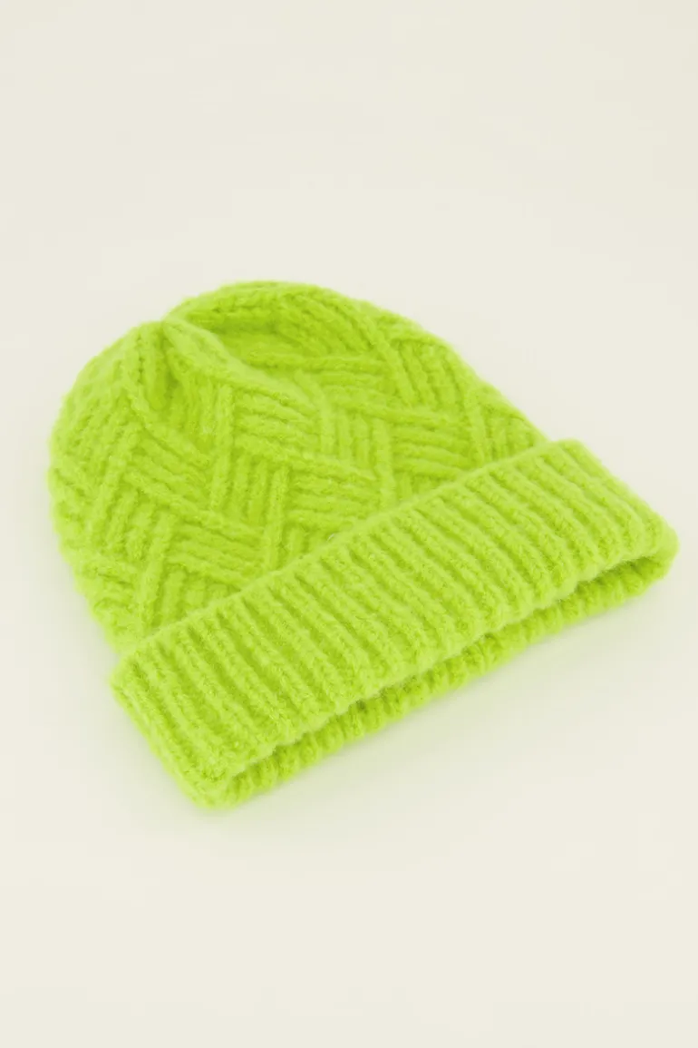 Bonnet En Maille Torsadée Verte