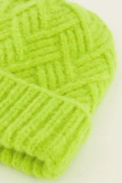 Bonnet En Maille Torsadée Verte