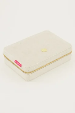 Boîte à Bijoux Large En Lin Beige