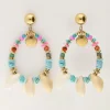 Boucle D'oreille Art Avec Perles Bleues Et Coquillages