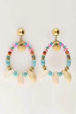 Boucle D'oreille Art Avec Perles Bleues Et Coquillages