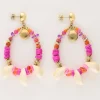 Boucle D'oreille Art Avec Perles Roses Et Coquillages