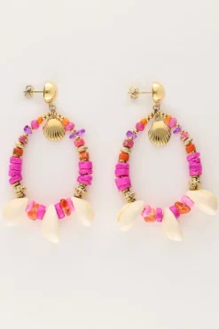 Boucle D'oreille Art Avec Perles Roses Et Coquillages