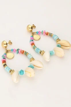 Boucle D'oreille Art Avec Perles Bleues Et Coquillages