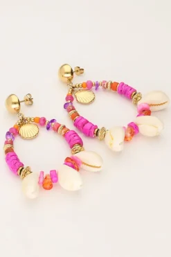 Boucle D'oreille Art Avec Perles Roses Et Coquillages