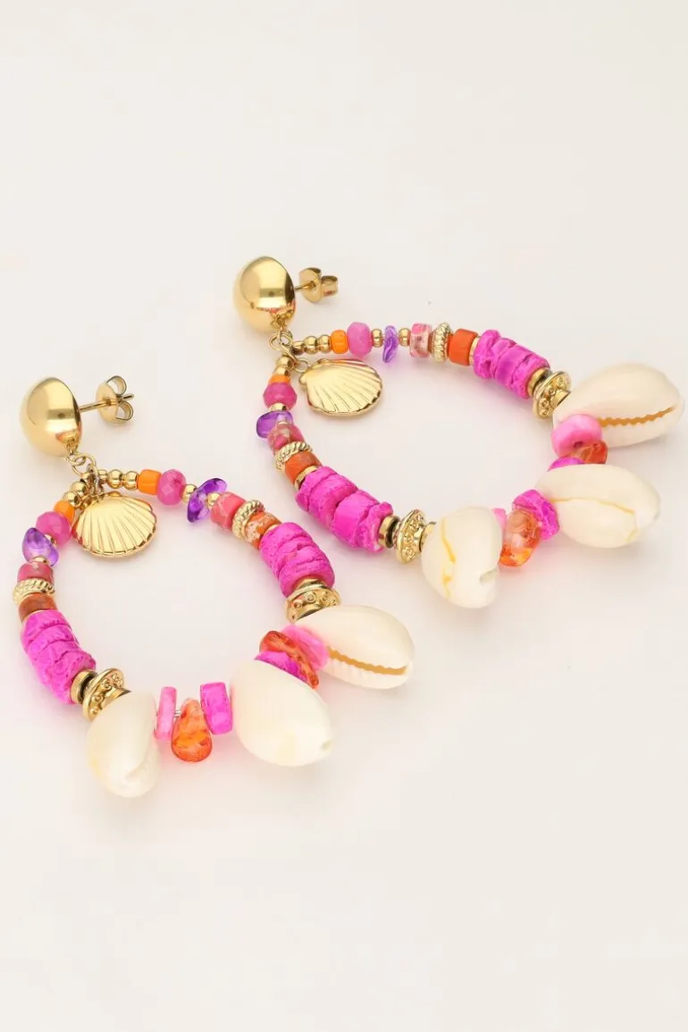 Boucle D'oreille Art Avec Perles Roses Et Coquillages