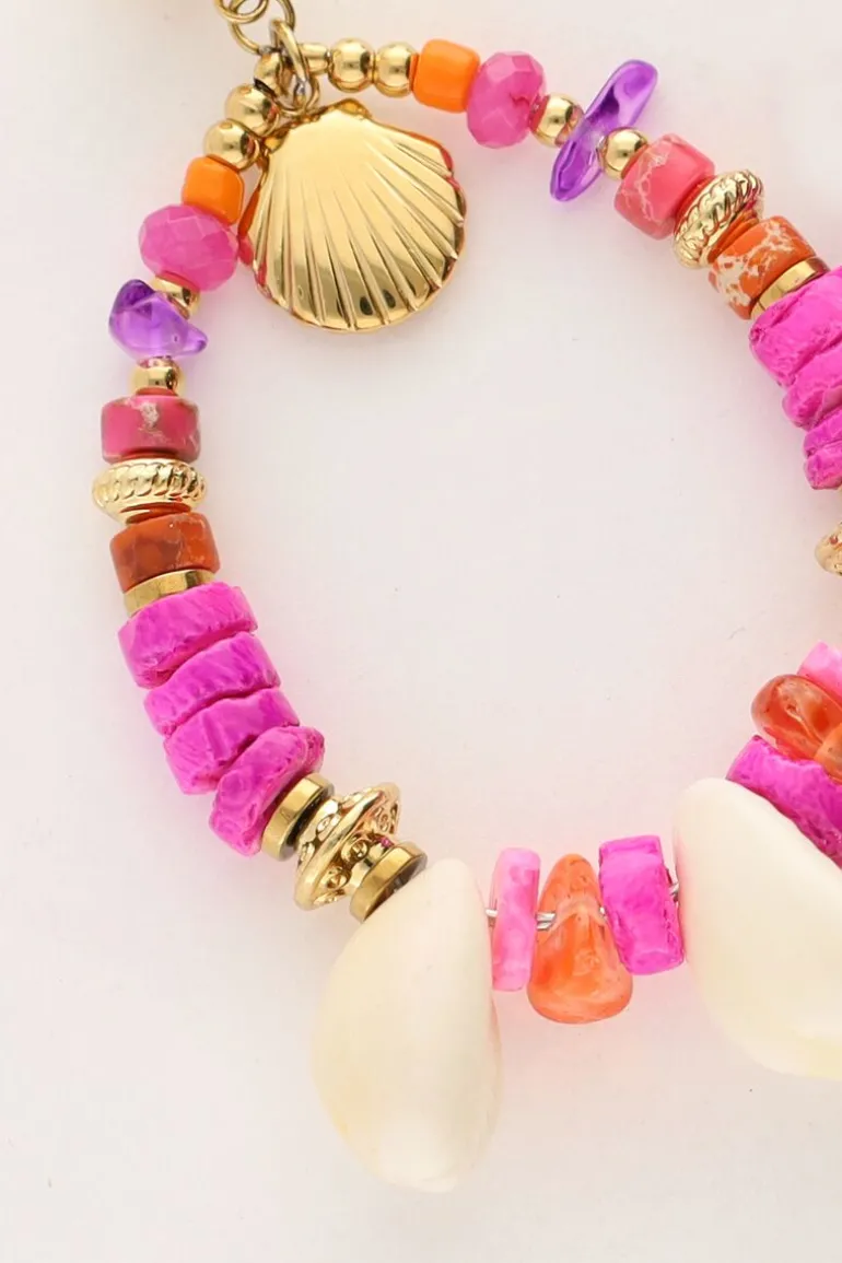 Boucle D'oreille Art Avec Perles Roses Et Coquillages