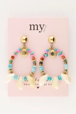 Boucle D'oreille Art Avec Perles Bleues Et Coquillages