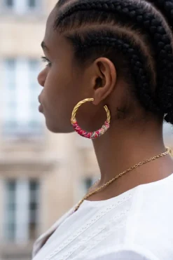 Boucles D'oreilles Art Avec Tresse Rose