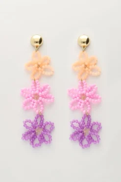 Boucles D'oreilles Avec 3 Fleurs Multicolores