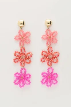 Boucles D'oreilles Avec 3 Fleurs Roses