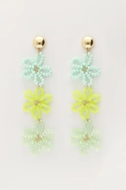 Boucles D'oreilles Avec 3 Fleurs Vertes