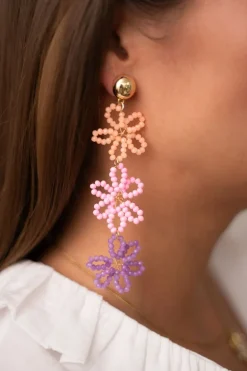 Boucles D'oreilles Avec 3 Fleurs Multicolores