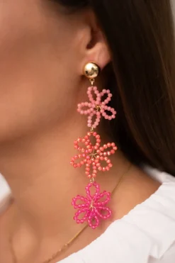Boucles D'oreilles Avec 3 Fleurs Roses