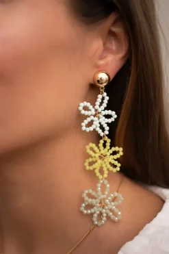 Boucles D'oreilles Avec 3 Fleurs Vertes