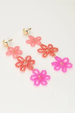 Boucles D'oreilles Avec 3 Fleurs Roses