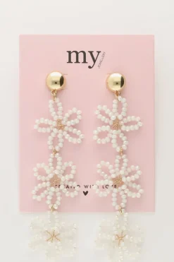 Boucles D'oreilles Avec 3 Fleurs Blanches