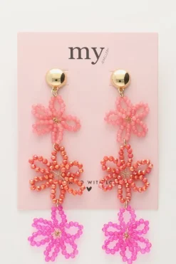 Boucles D'oreilles Avec 3 Fleurs Roses