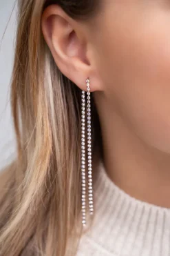 Boucles D’oreilles Avec Cordons De Pierres En Strass