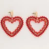 Boucles D'oreilles Avec Cœur En Perles Rouges