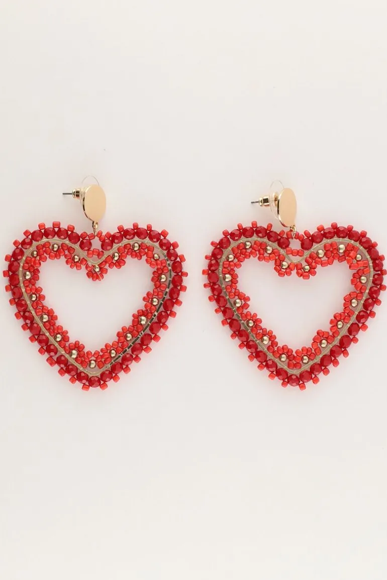 Boucles D'oreilles Avec Cœur En Perles Rouges