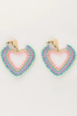 Boucles D'oreilles Avec Cœur En Perles Multicolores