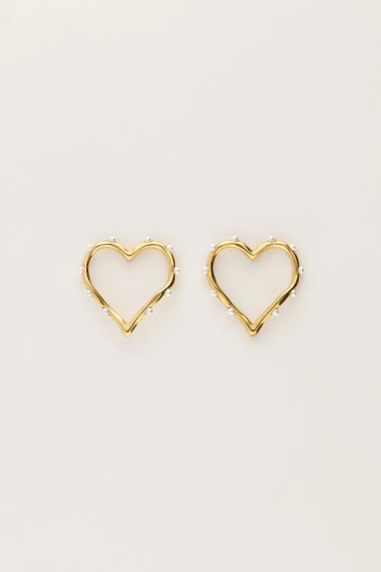 Boucles D'oreilles Avec Cœur Ouvert Et Perles
