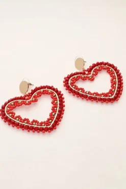 Boucles D'oreilles Avec Cœur En Perles Rouges