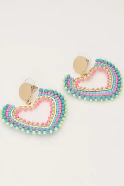Boucles D'oreilles Avec Cœur En Perles Multicolores