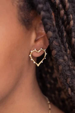 Boucles D'oreilles Avec Cœur Ouvert Et Perles
