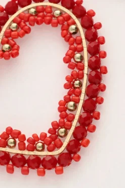 Boucles D'oreilles Avec Cœur En Perles Rouges