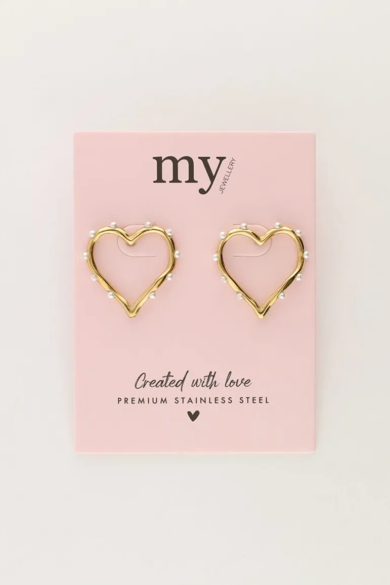 Boucles D'oreilles Avec Cœur Ouvert Et Perles