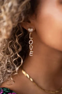 Boucles D’oreilles Avec Lettres Love Et Strass