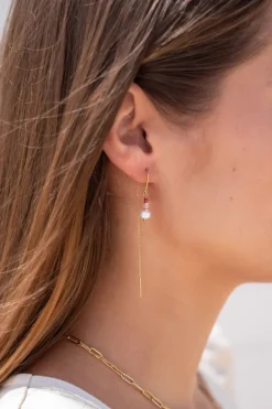 Boucles D'oreilles Avec Perles Roses Et Une Perle
