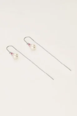 Boucles D'oreilles Avec Perles Roses Et Une Perle