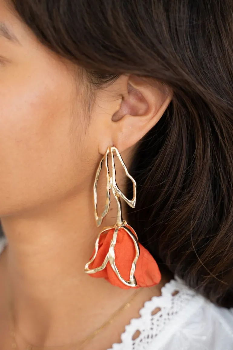 Boucles D'oreilles Avec Tulipe Orange