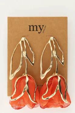 Boucles D'oreilles Avec Tulipe Orange