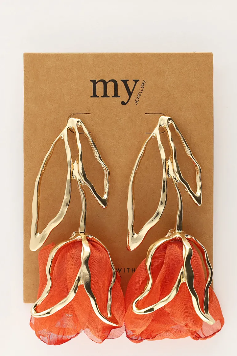 Boucles D'oreilles Avec Tulipe Orange
