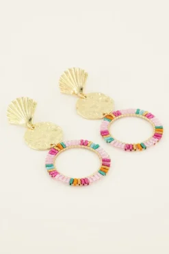 Boucles D'oreilles Coquillage Et Anneau Coloré