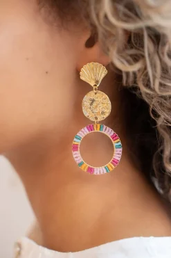 Boucles D'oreilles Coquillage Et Anneau Coloré