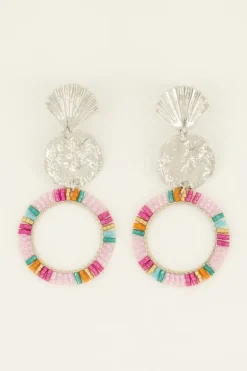 Boucles D'oreilles Coquillage Et Anneau Coloré