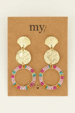 Boucles D'oreilles Coquillage Et Anneau Coloré